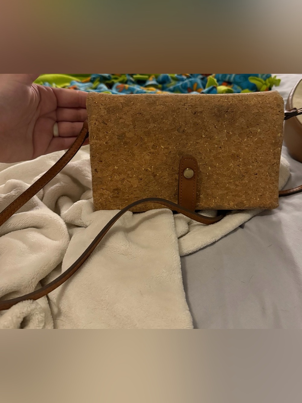 Cork Crossbody Bag with Brown Leather Strap